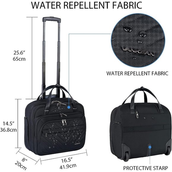 Women's Black Water Repellent Rolling Laptop Bag 15.6 inch - Picture 10 of 11